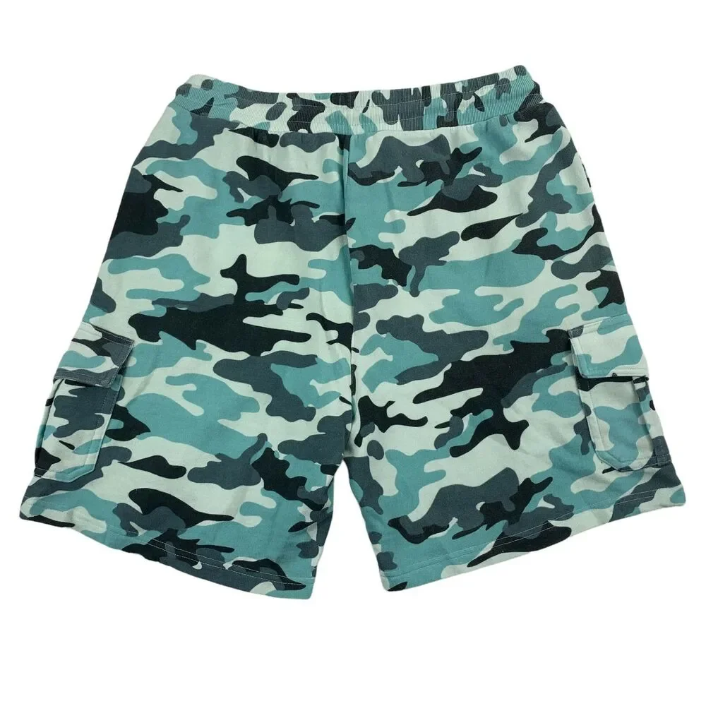 Eleven Paris Mens Camo Fleece Cargo Regular Fit Sweat Shorts Blue M